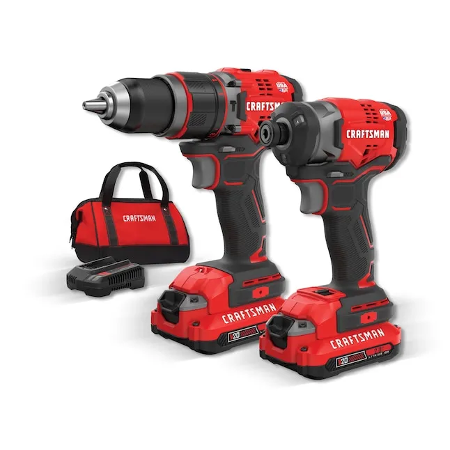 CRAFTSMAN V20 Cordless Hammer Drill and Impact Driver, Power Tool Combo Kit, 2 Batteries and Charger Included (CMCK220D2)