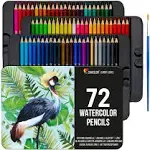 72 Watercolor Pencils Professional, Numbered, with A Brush and Metal Box - 72 Wa