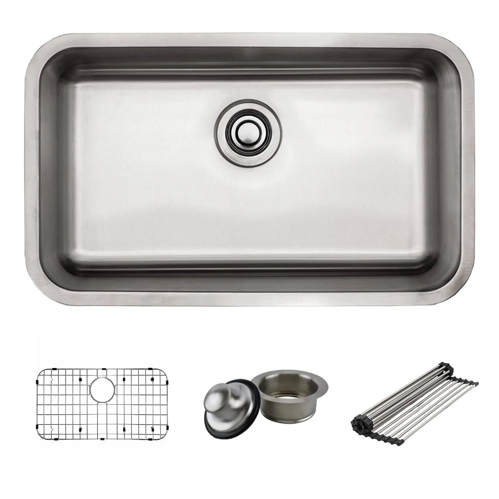 Strictly Kitchen Bath Silver 18AWG Single Disposal Flange Bowl Undermount Sink