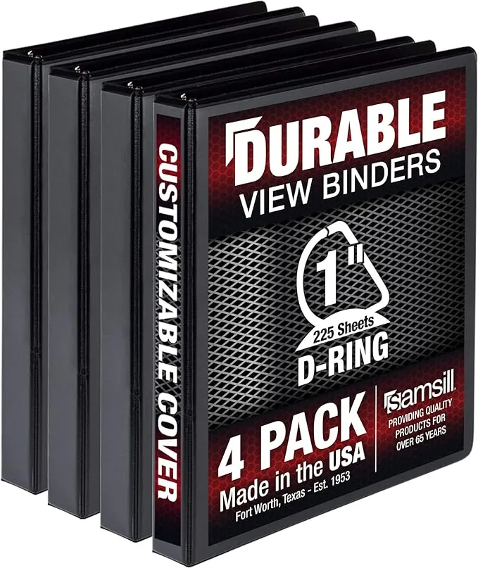 Samsill Durable 1 in. View D Ring Binder Black