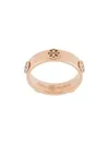 gold tone raised serif T logo ring