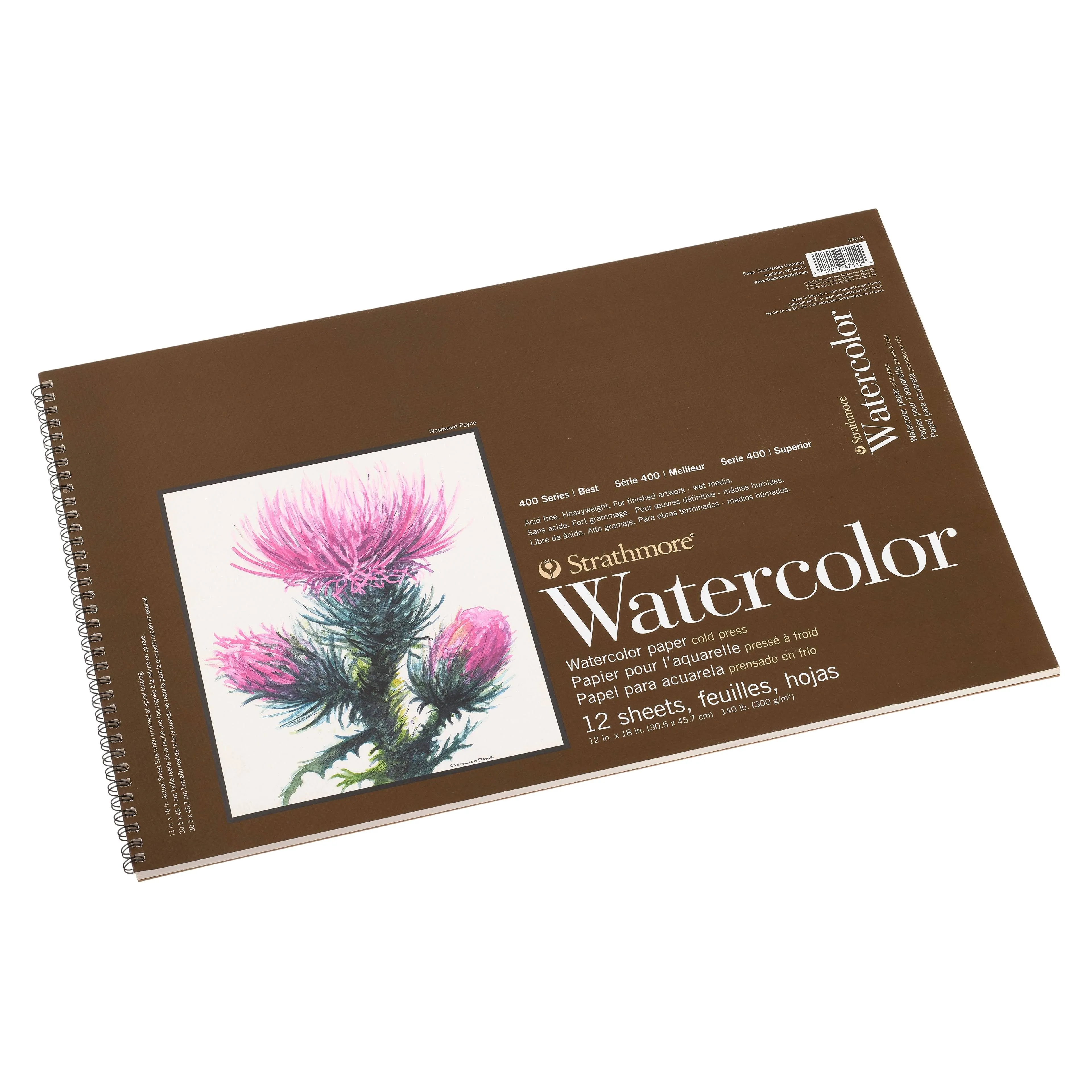 Strathmore 440-3 400 Series Watercolor Pad, Cold Press, 12"x18" Wire Bound, 12 Sheets