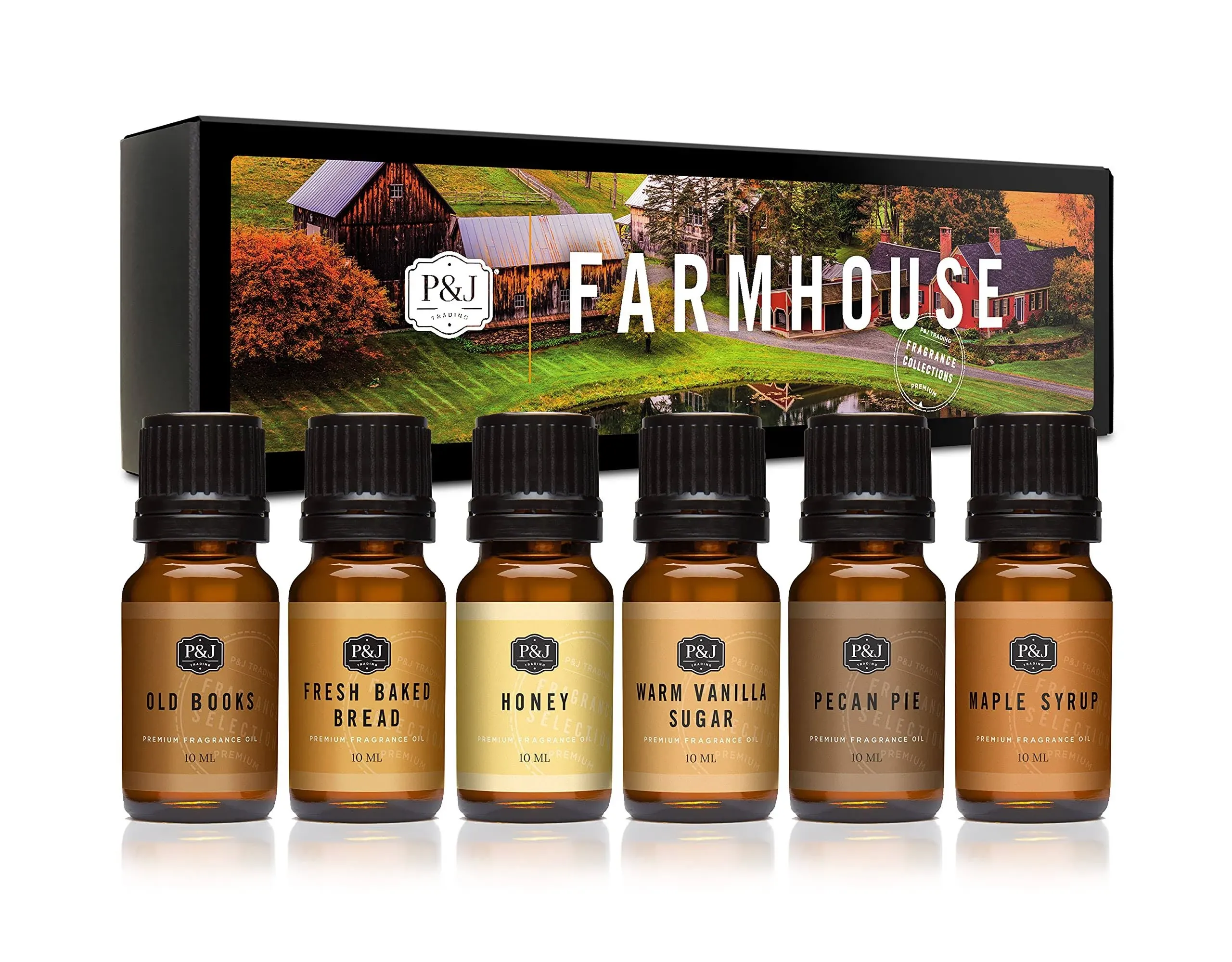 P&J Fragrance Oil Farmhouse Set | Old Books, Butterscotch, Honey, Warm Vanilla Sugar, Pecan Pie, Maple Syrup Candle Scents for Candle Making, Freshie Scents, Soap Making Supplies