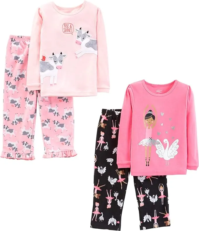 Simple Joys by Carter's Girls' 4-Piece Pajama Set (Cotton Top & Fleece Bottom)