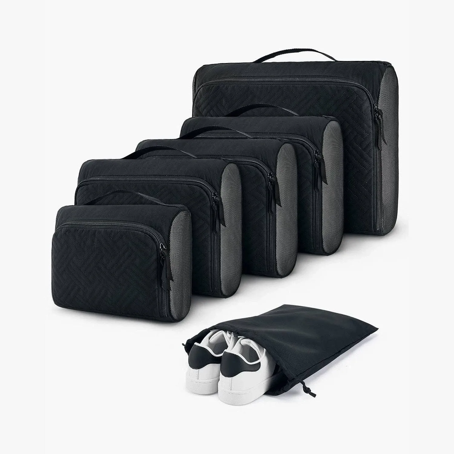 BAGSMART 6 Pcs Quilted Packing Cubes for Suitcases, Black