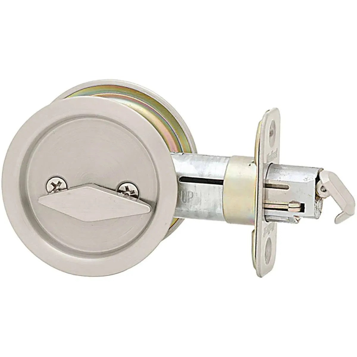 Kwikset 335 Round Bed/Bath Pocket Door Lock in Satin Nickel