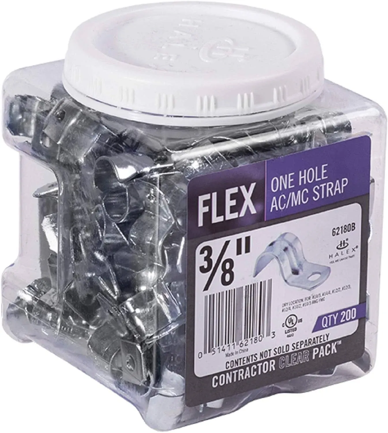 Halex, 3/8 in. Flexible Metal Conduit (FMC) 1-Hole Straps , 62180B, 200 per Pack