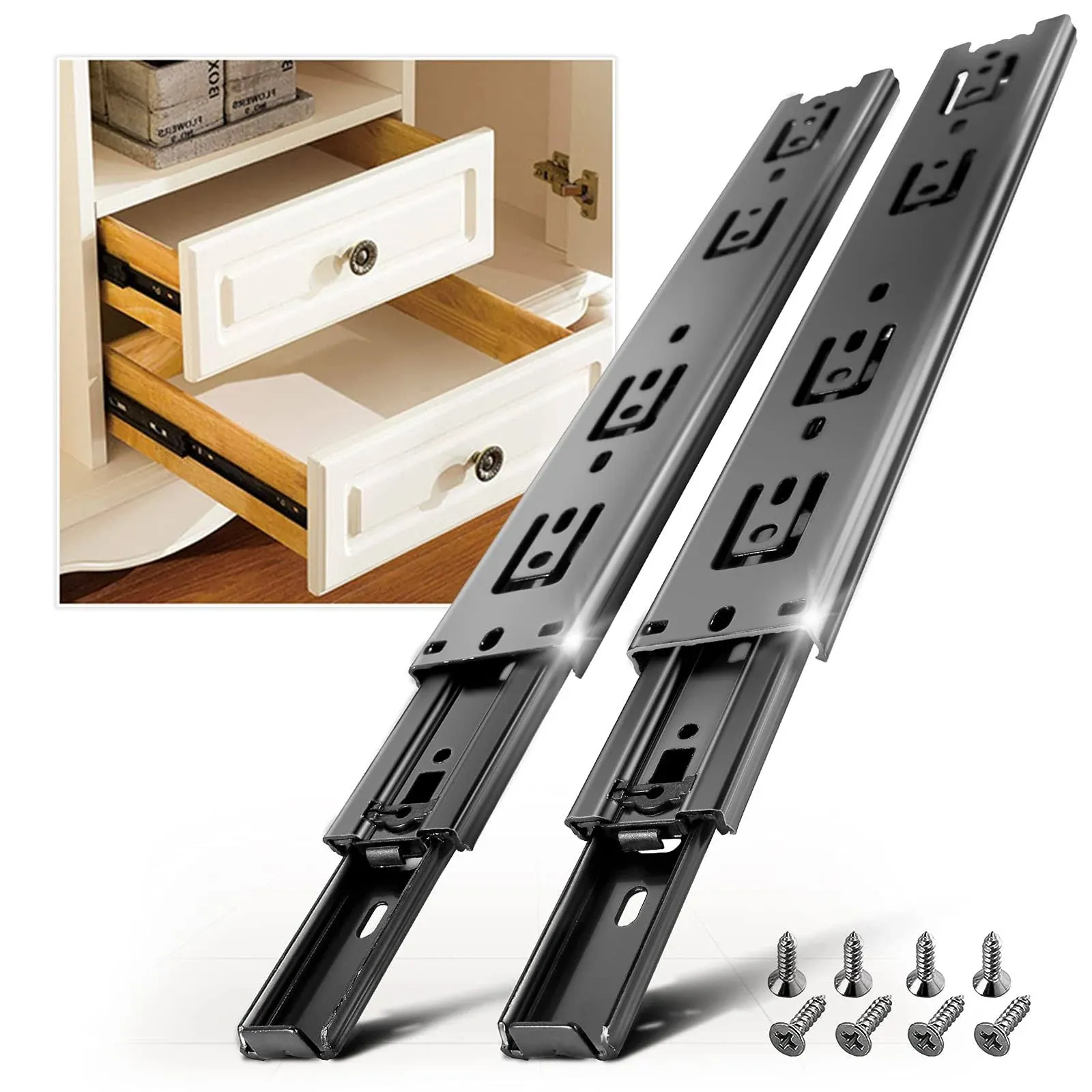 AOLISHENG 1 Pair Full Extension Drawer Slides Rails 8 10 12 14 16 18 20 22 24 inch 100 lb Load Capacity Side Mount Ball Bearing Metal Dresser