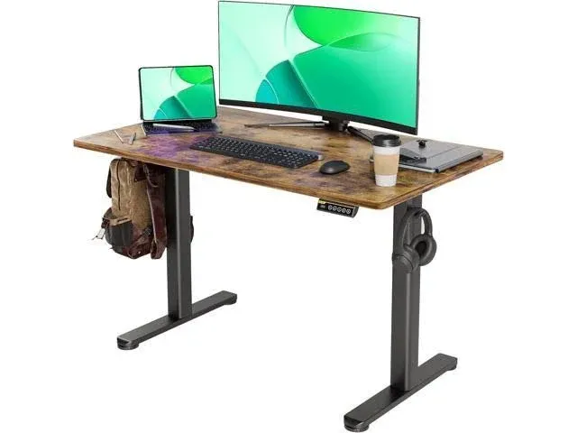 Claiks Electric Standing Desk, Adjustable Height Stand Up Desk, 48x24 Inches Sit Stand Home Office Desk with Splice Board, Black Frame/Rustic Brown