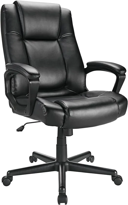 Realspace® Hurston Bonded Leather High-Back Executive Chair, Black, BIFMA CompliantRealspace® Hurston Bonded Leather High-Back Executive…