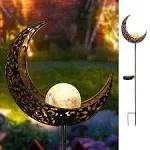 Homeimpro Garden Solar Lights Pathway Outdoor Moon Crackle Glass Globe Stake LED