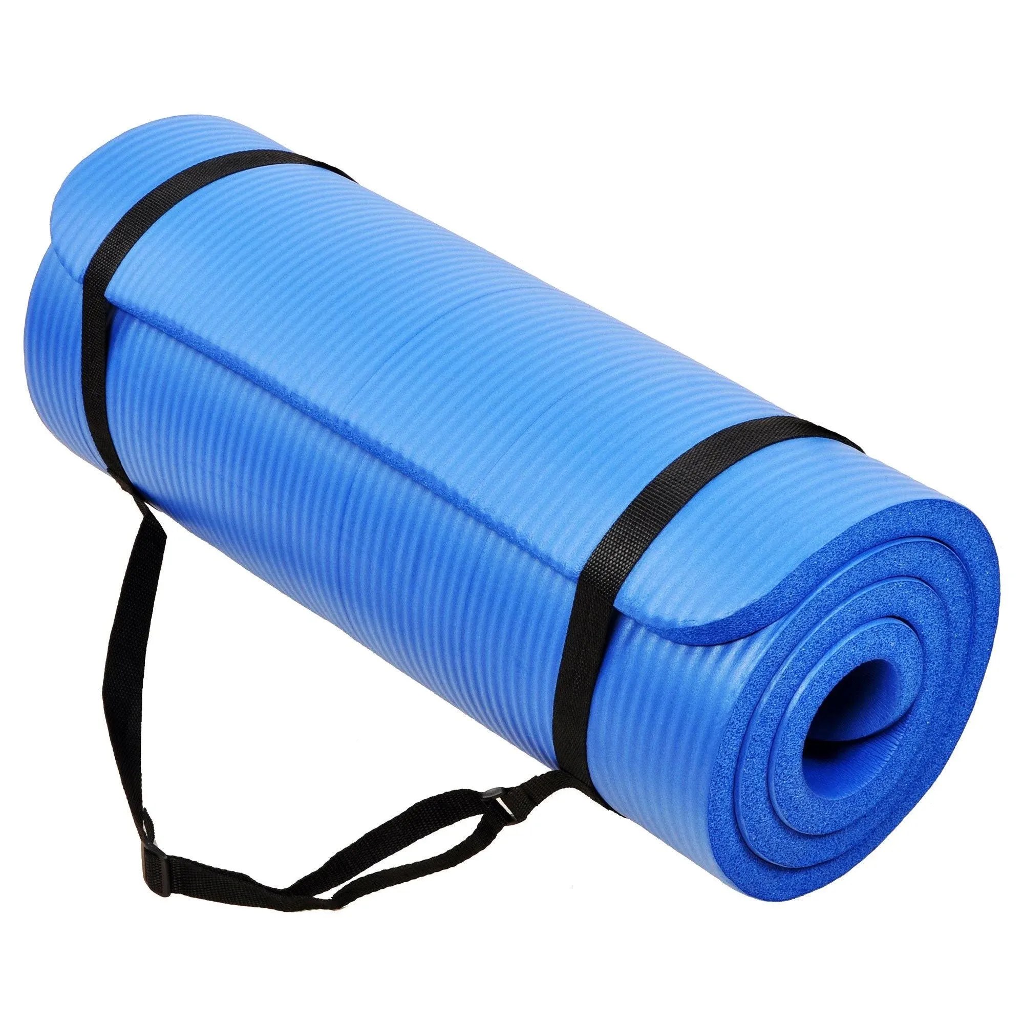 Signature Fitness 1&#034; Extra Thick Fitness Yoga Mat w/ Carry Strap, Blue(Open Box)