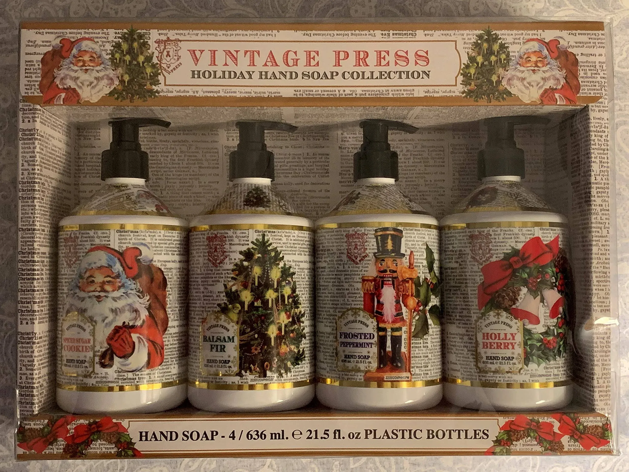 VINTAGE PRESS HOLIDAY HAND SOAP COLLECTION SET OF 4 636 ml. e 21.5 fl oz NEW!