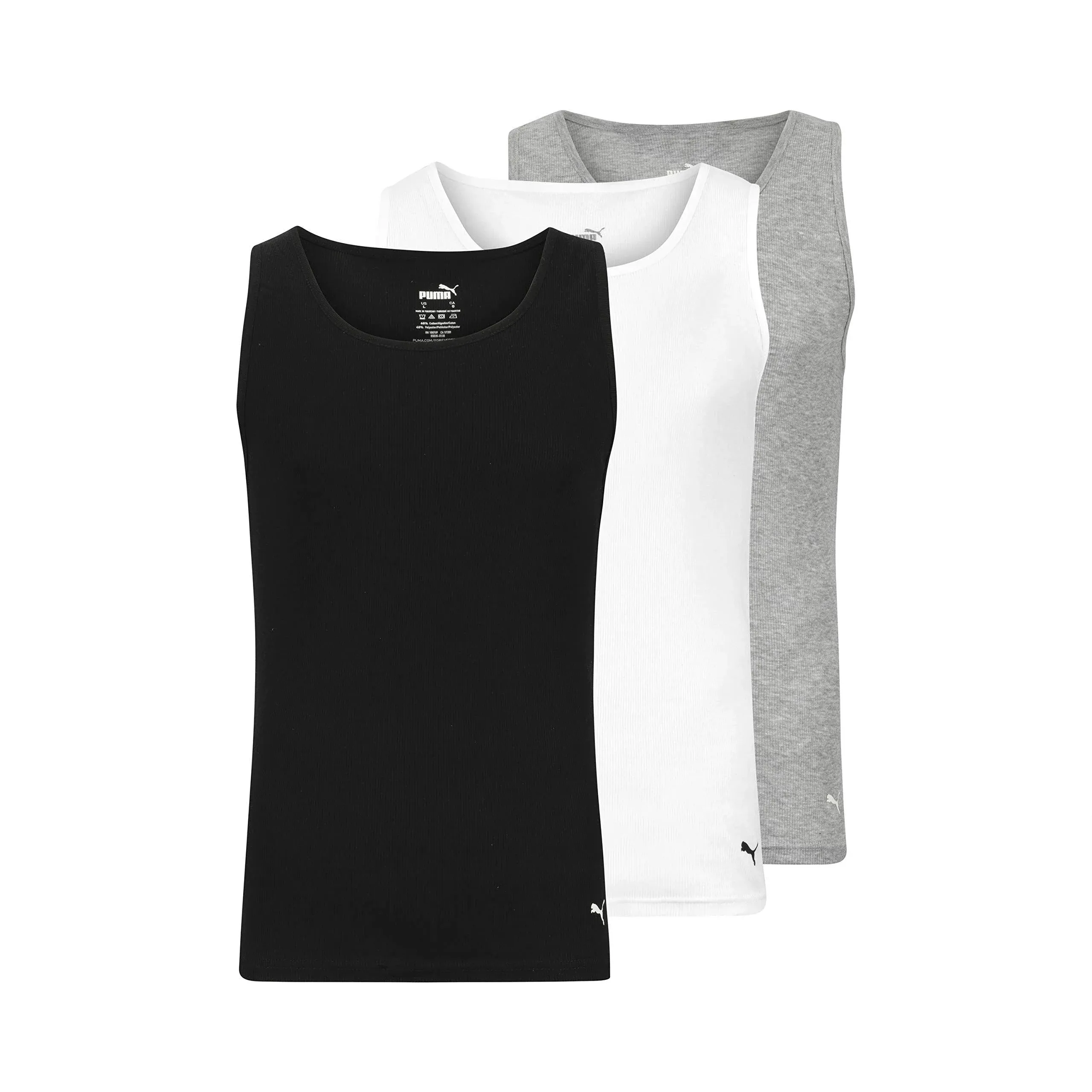 PUMA Men's 3 Pack Ribbed Tank Tops