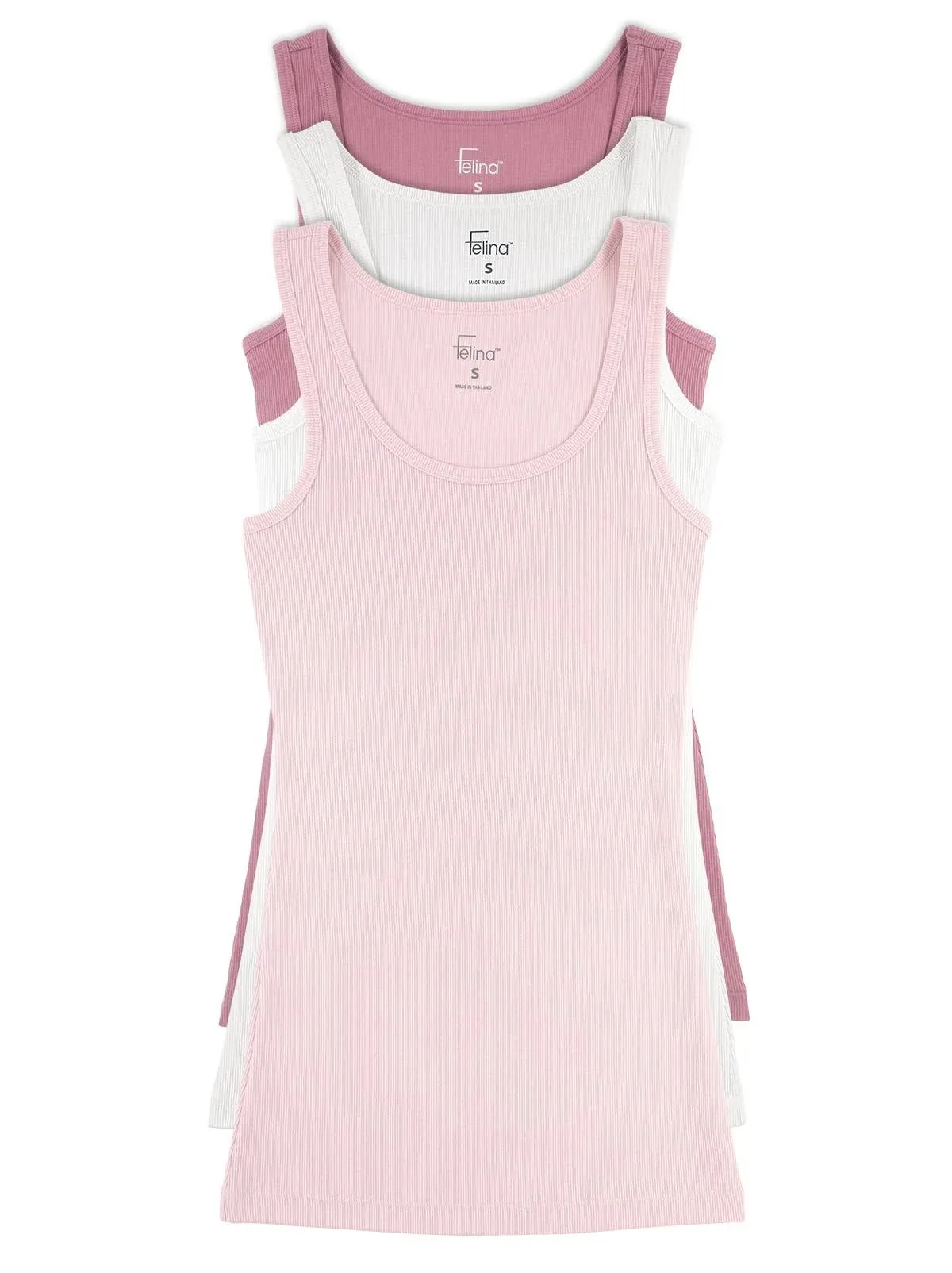 Felina | Cotton Ribbed Tank Top 3-Pack | Mesa Pink White | Medium