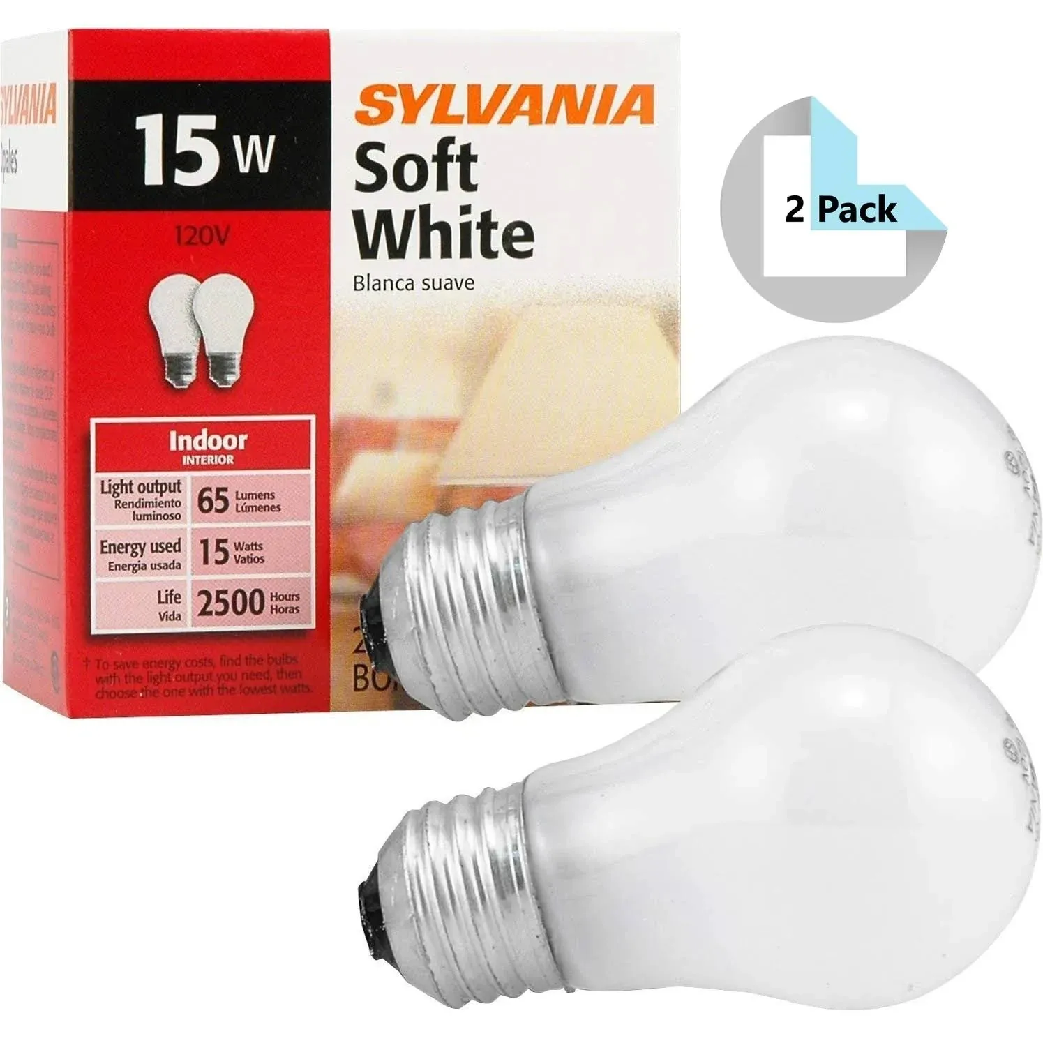 Sylvania Soft White Incandescent A15 Bulb, Medium Base | 15 Watts/120 Volts | 2-Bulbs Per Pack (2-Bulbs Total)