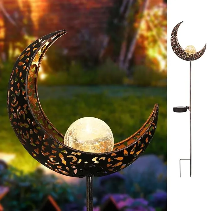 Homeimpro Garden Solar Lights Pathway Outdoor Moon Crackle Glass Globe Stake