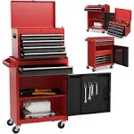 2-in-1 Tool Chest & Cabinet with 5 Sliding Drawers-Black & Red