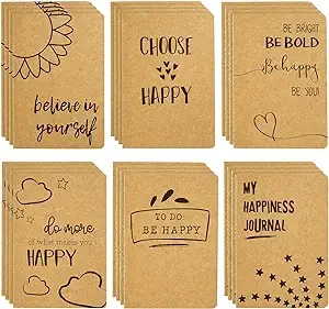 Paper Junkie 24 Pack Journals for Kids - Let's Be Happy Journals Bulk - Kraft Paper Notebooks School Supplies (80 Lined Page, 4 x 5.75 In)