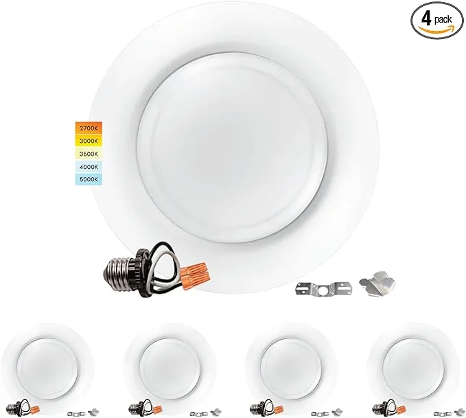 Luxrite 4 Inch LED Disk Lights, 10W, 5CCT 2700K | 3000K | 3500K | 4000K | 5000K, Flush Mount Recessed Retrofit Ceiling Light, 600LM, Dimmable, J-Box or 4" Can Install, Energy Star, ETL Listed (4 Pack)