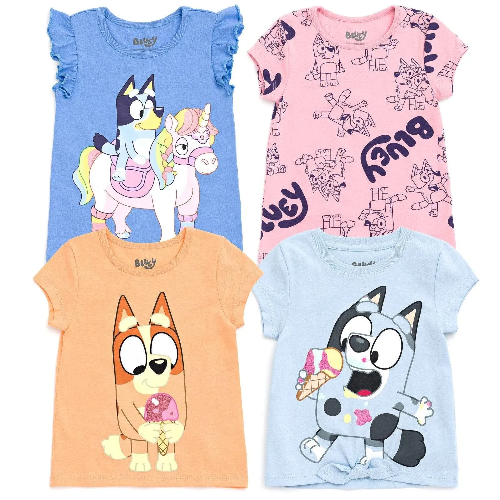 "Kids' Toddler| Child  Girls 4 Pack T-shirts In Pink,orange,blue,gray"