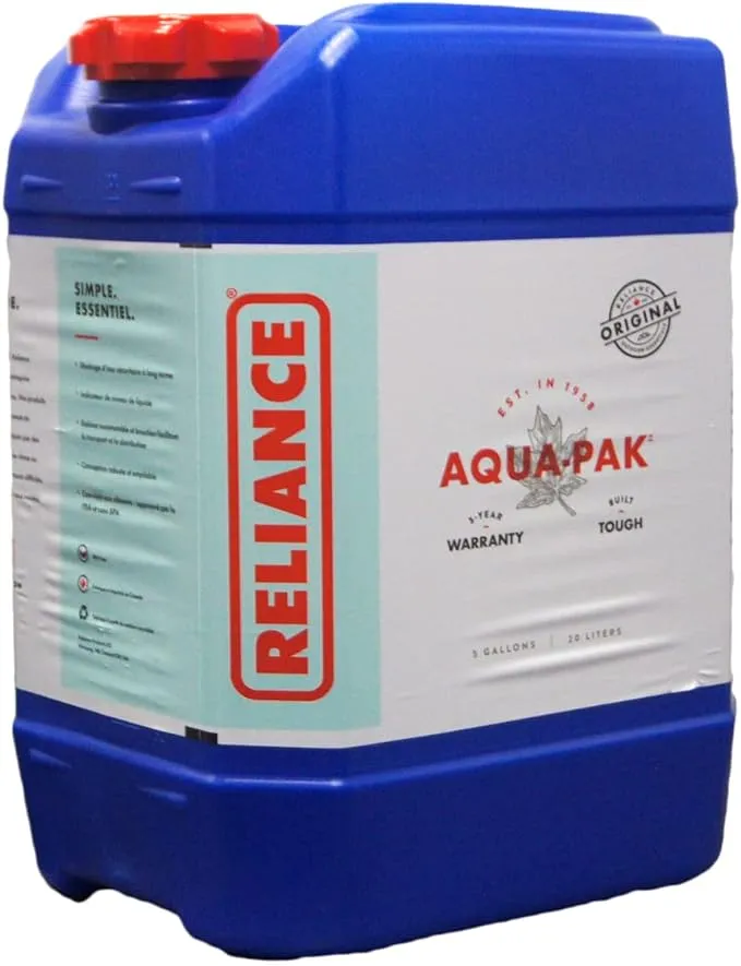 Reliance Products Aqua-Pak 5 Gallon Rigid Water Container, Blue, 11.5 Inch x 9.1 Inch x 15.4 Inch