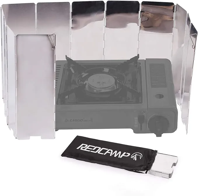 REDCAMP Folding Outdoor Stove Windscreen, 12 Plates Aluminum Camping Stove ...