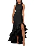 Betsy & Adam Petite Ruffled High-Low Gown - Black - Size 10p