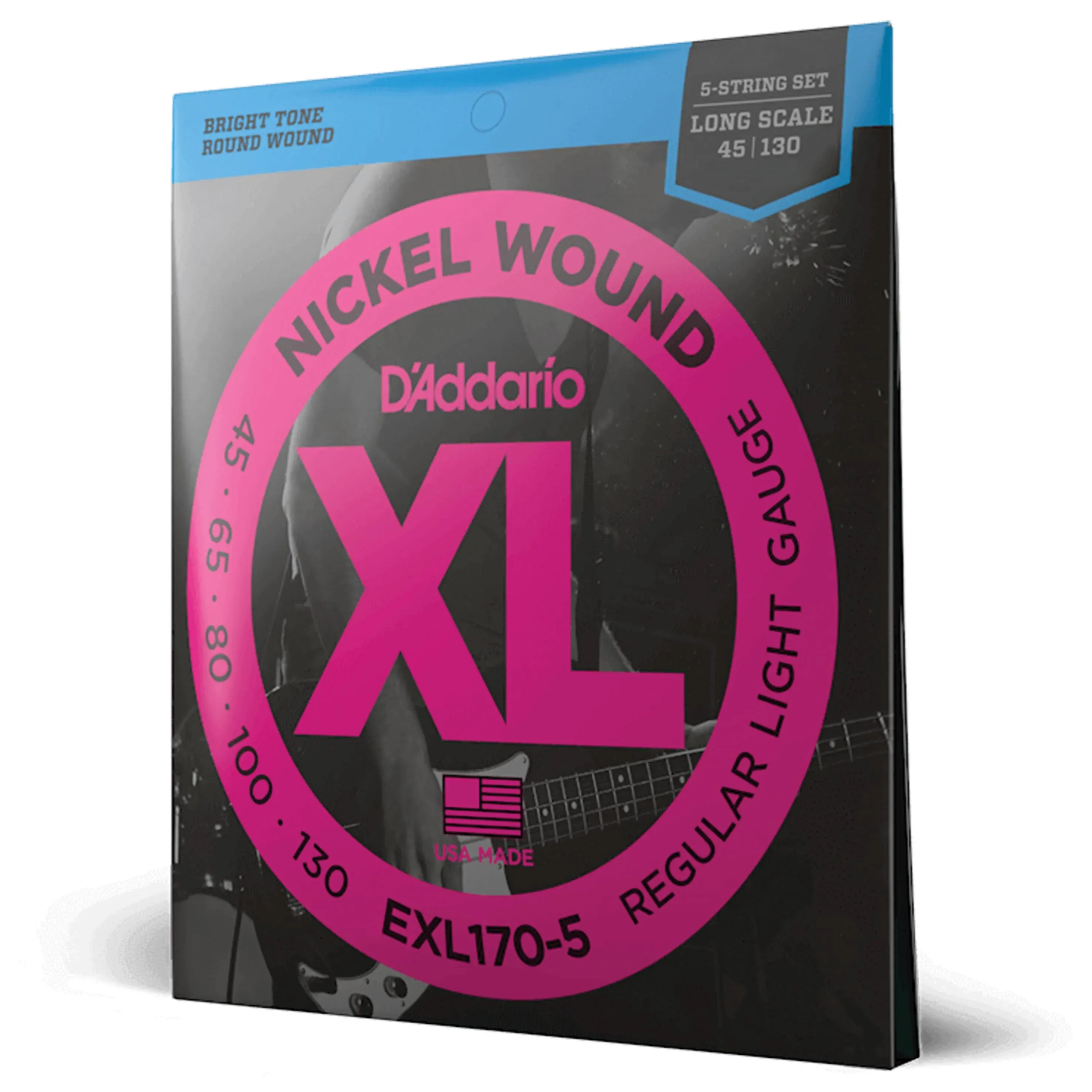 D'Addario EXL170-5 Light, 5-String Nickel Wound Bass Strings, 45-130