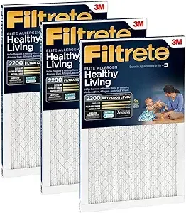 Filtrete MPR 2200 16 x 25 x 1 Healthy Living Elite Allergen Reduction HVAC Air Filter, Delivers Cleaner Air Throughout Your Home, 3-Pack 