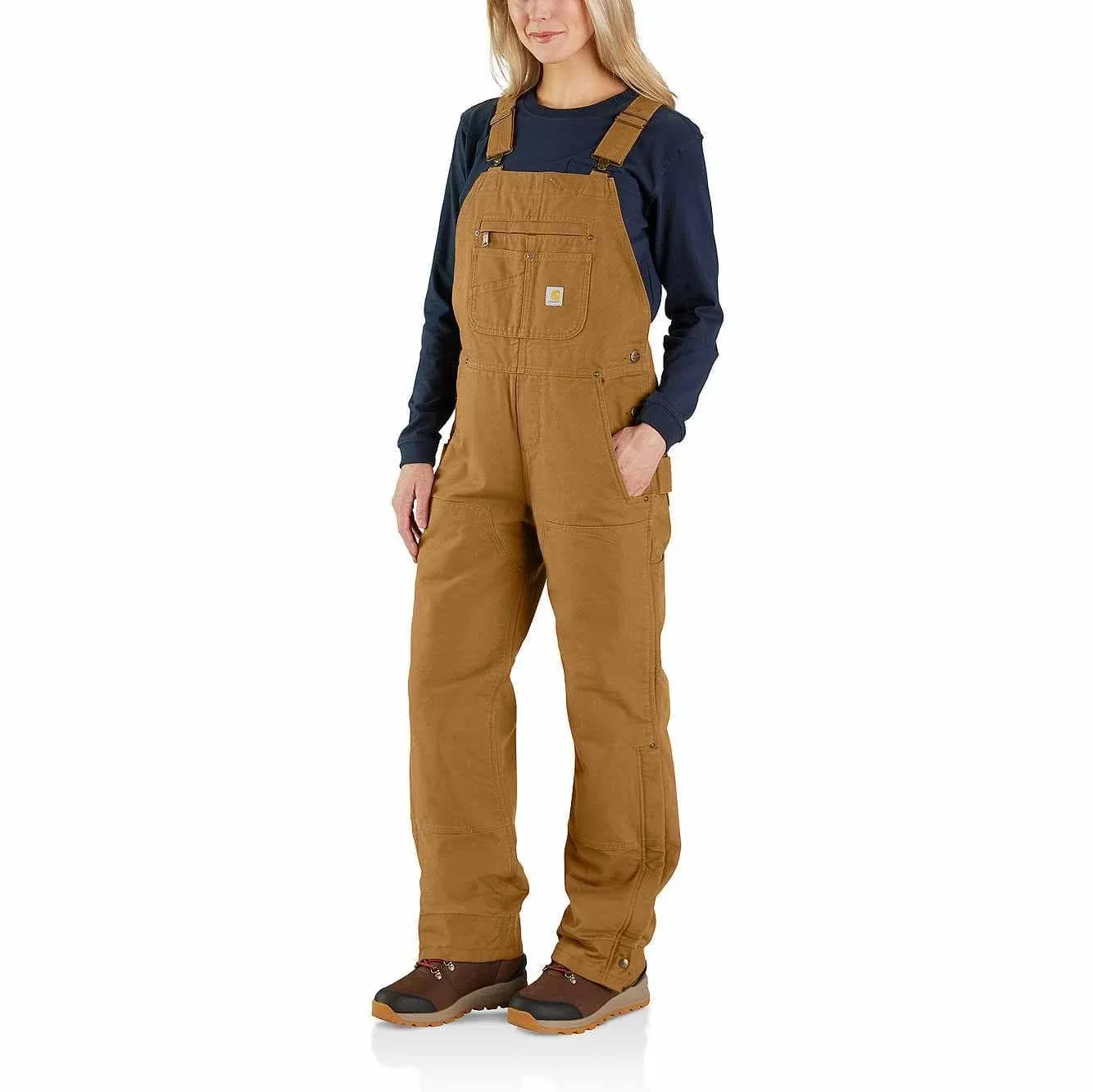 Carhartt 104049-BRN Relaxed Fit Washed Duck Insulated Bib Overalls in Carhartt Brown