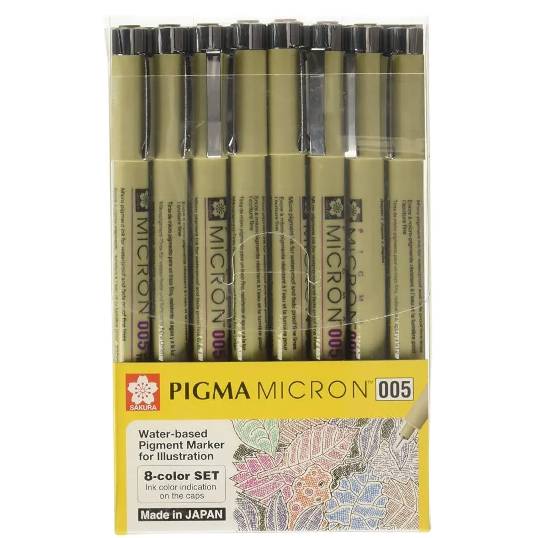 Sakura Pigma Micron 005 8 Color Set Water Based Pigment for Illustration