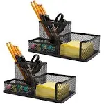 Ludato 2 Pieces Mesh Pen Holder Desk Organizers and Accessories for desk?3 Compartments Black Pencil Holder for Office Suppli