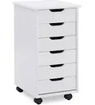 Linon Cary Six Drawer Rolling Storage Cart White Wash