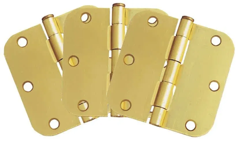 3-1/2 in. x 5/8 in. Radius Satin Brass Door Hinge Value Pack (3 per Pack)