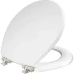 Mayfair Benton Toilet Seat With Brushed Nickel Hinges, Slow Close Wood Seat, Secure Metal Hinges, Easy Install, Round, White