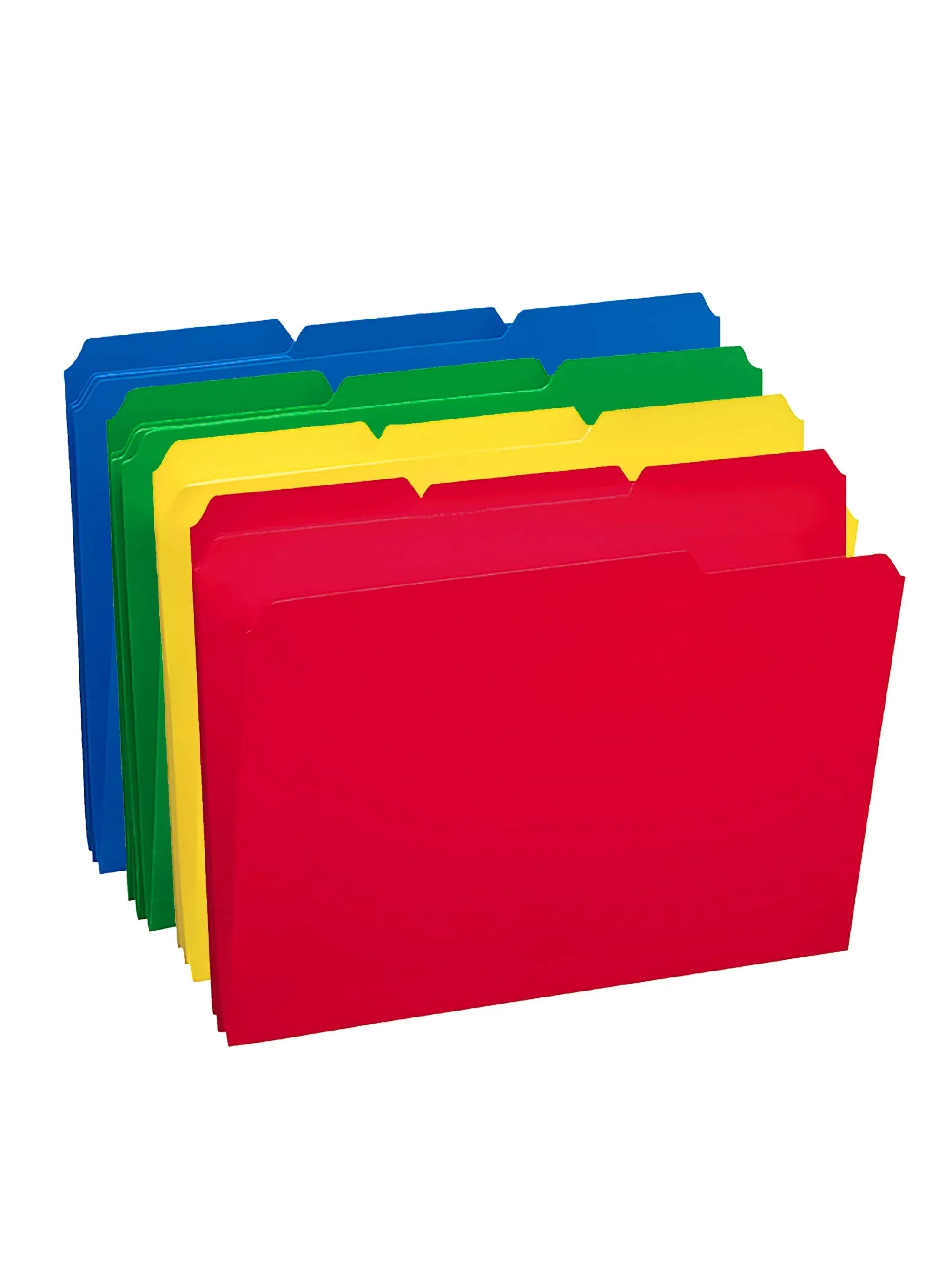 Top Tab Poly Colored File Folders, 1/3-Cut Tabs: Assorted, Letter Size, 0.75" Expansion, Assorted Colors, 24/Box