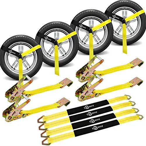 Autofonder 2pc Tow Dolly Basket Straps with Flat Hook for 14"-17" Tires -10,000 lbs Breaking Strength Tire Bonnet&Tire Net -2” Over Wheel Car Basket