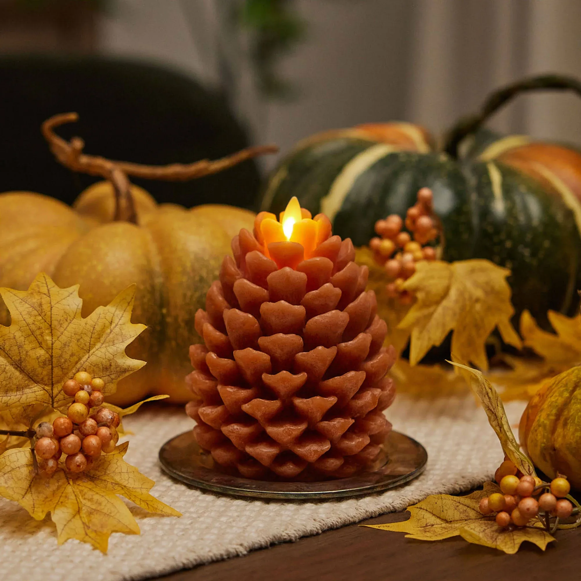 Luminara Pinecone Flameless Candle Adobe Chalky Finish Pine Cone Figural, Real Wax Unscented LED Candles, Battery Operated with Timer, Holiday Decoration (4.7" x 6")