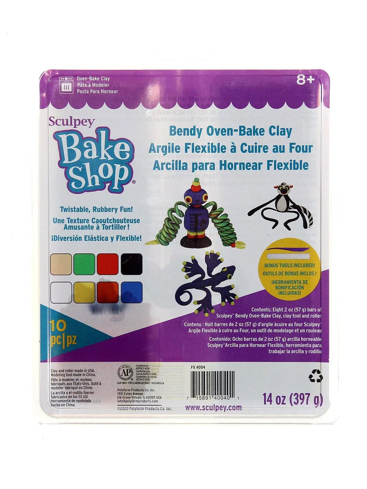 Sculpey Bake &amp; Bend Oven Bake Polymer Clay Kit Super Flex 8 Bars + Tool &amp; Roller