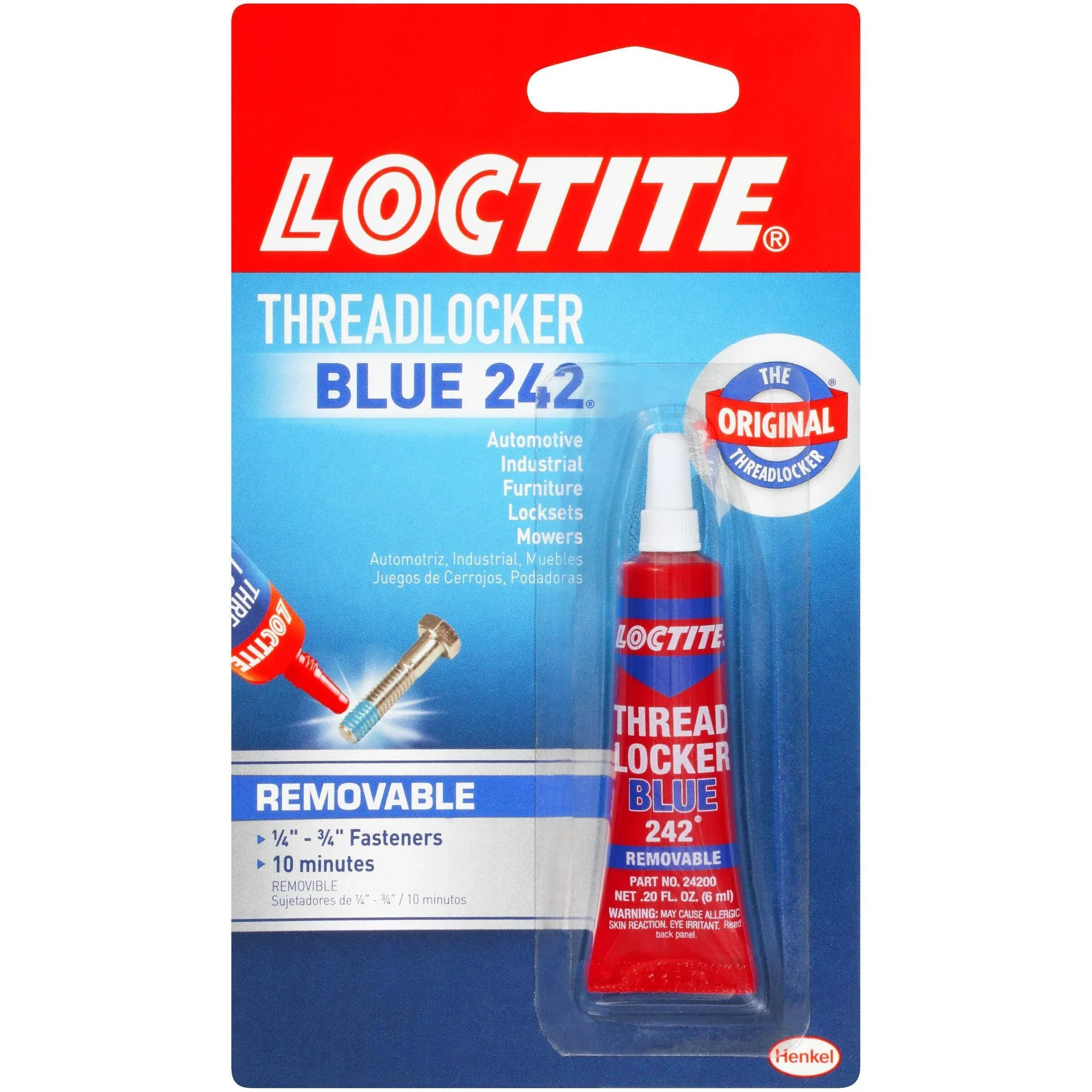 Loctite Threadlocker Blue 242 Nut/Bolt Locker - 0.20 fl oz - 1 Each - Blue