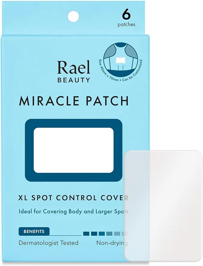 Rael Pimple Patches, Miracle XL Spot Control Cover - Hydrocolloid Acne Patches for Face, Zit and Blemish Spot, Back and Body, for All Skin Types, Vegan, Cruelty Free (6 Count)