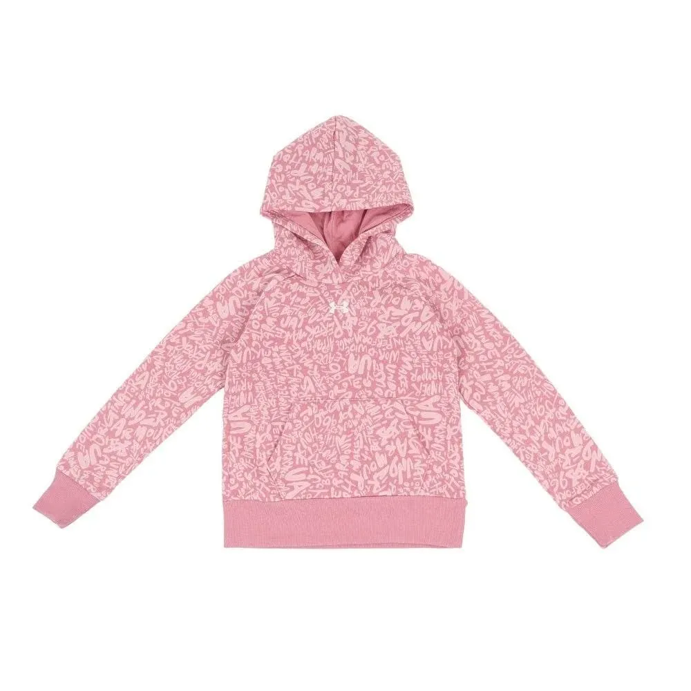 Girls' Under Armour Rival Fleece Printed Hoodie Small Pink