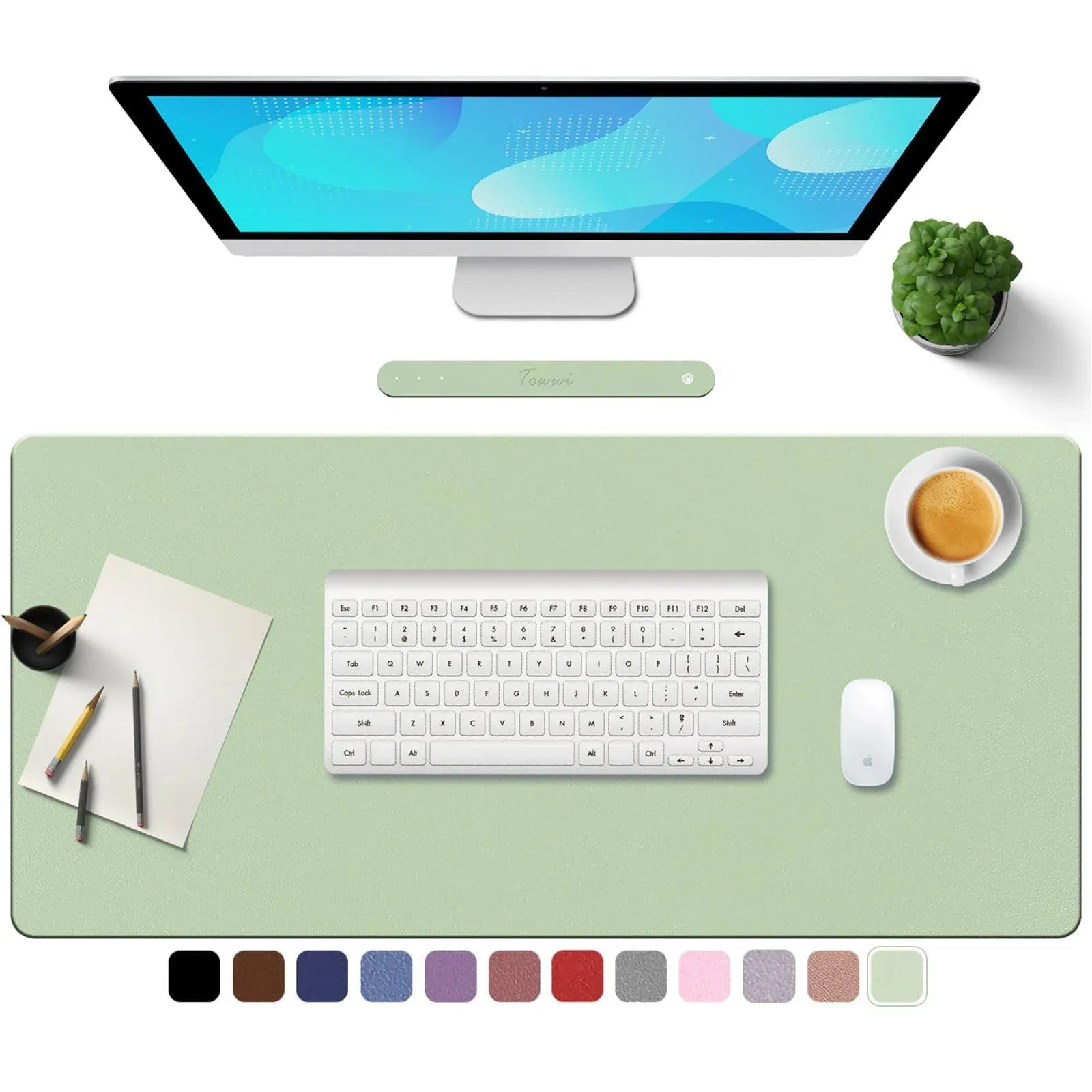 TOWWI PU Leather Desk Pad with Suede Base Multi-Color Non-Slip Mouse Pad 36” ...