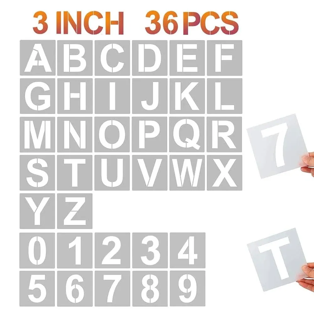 3 Inch Letter Stencils and Numbers 36 Pcs Alphabet Art Craft Stencils Reusabl...