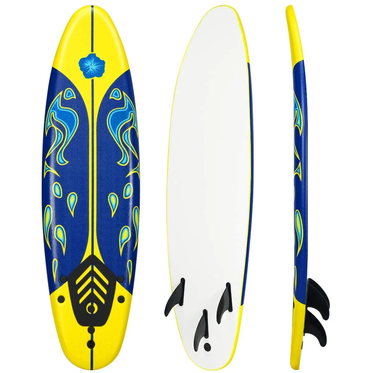 6&#039; Surfboard Foamie Body Surfing Board W/3  Fins &amp; Leash for Kids Adults Yellow