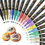 Acrylic Paint Pens Paint Markers Set of 18: Fine Point for Rock Painting Glass Wood Ceramic Fabric Metal Canvas Easter Eggs Pumpkin Kit, Drawing Art Crafts for Adults Scrapbooking Supplies