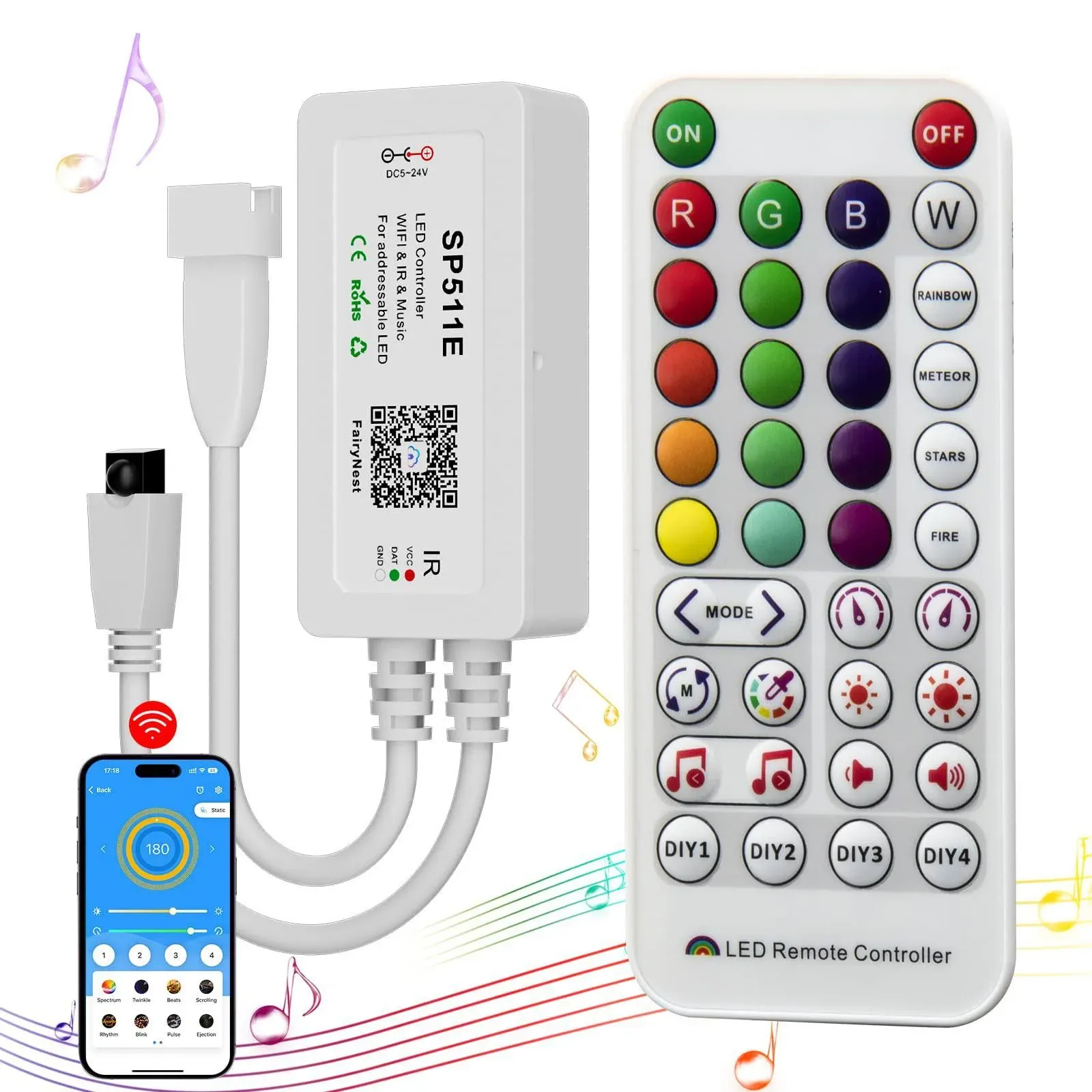 PAUTIX WiFi Music Pixel LED Smart Controller sp511e,for WS2811 WS2812 SM16703 ...