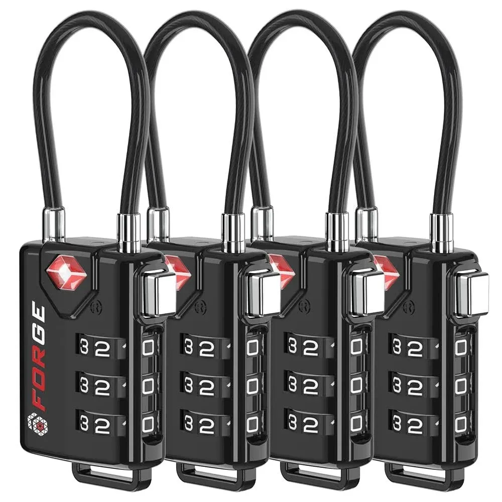 TSA Approved Cable Luggage Locks, Re-settable Combination with Alloy Body