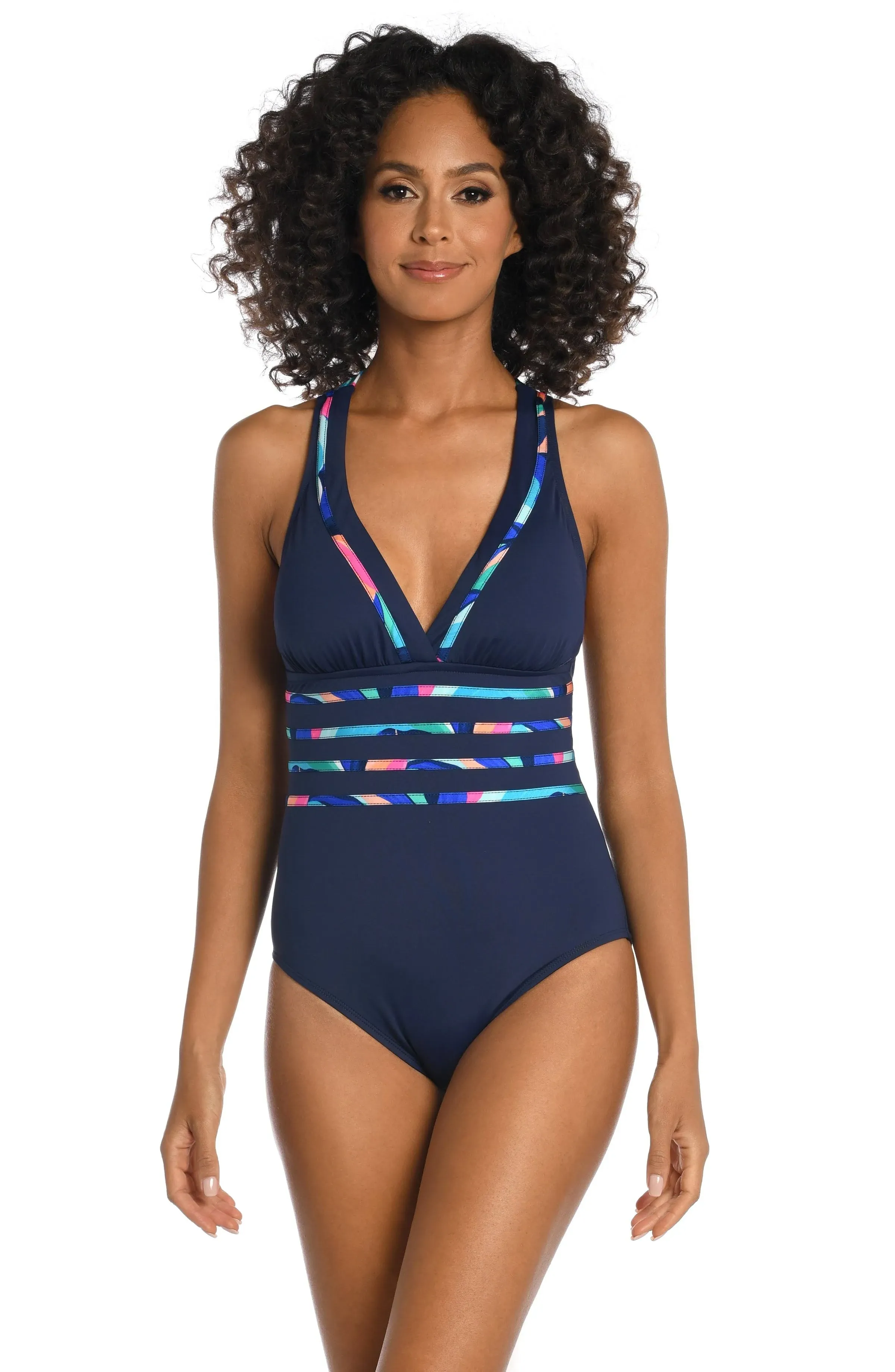 La Blanca Painted Multi-Strap Cross-Back One-Piece Swimsuit